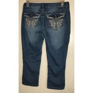 ANA Blue Denim Capris Jeans Women's SIZE 8 BLING Y2K Rhinestones Embellished 8